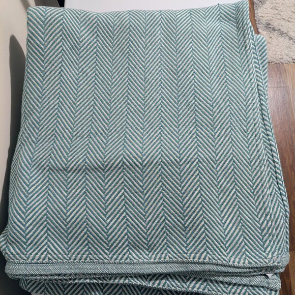 Bates Maine Heritage Weavers Cotton Herringbone Blanket Sage Green Full/Queen - Picture 2 of 12